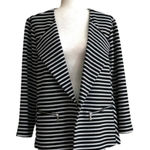 Roz & Ali  Blazer Womans Black White Stripe Open Front 3/4 Sleeve Jacket Size 1X Photo 0