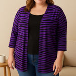 Sag Harbor Vintage Purple and Black Textured Embroidered Cardigan Blazer Size 1X Photo 0