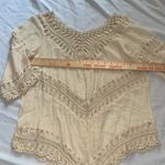 Elegant Cream Lace Trim Women's beach top hippie boho shirt White Photo 4