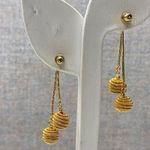 Gold Tone Textured Sphere Drop Chain Swingy Disco Dangle Statement Earrings Photo 3