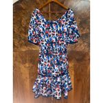 Milly  Rose Hibiscus Printed Silk Flutter Dress Photo 2