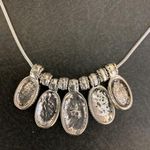 Vintage KC Mark Earthtone Cabochon Pendants Silvertone Necklace (687) Silver Photo 3