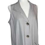 For Cynthia Dress L Gray Button Up Linen Lagenlook Pockets Sleeveless Minimalist Photo 3