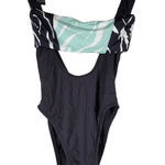 The Bikini Lab XXS Black Ribbed Plunge Suspender Swimsuit Tropical Print HighCut Photo 0
