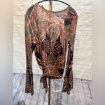 Free People  Fiona Paisley Bell Sleeve Surplice Jersey Top Size Medium NWOT Photo 5