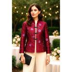 Zi Qing Ge Embroidered Floral Chinese Style Jacket Wine Purple Frog Closures LG Photo 1