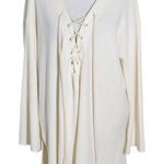 Truly Madly Deeply  Cream Lace-Up Knit Top Size Large Distressed Pullover Photo 0