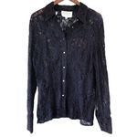 New Vintage Y2K crystal button down sheer lace top Holiday cocktail party glam Blue Size 14 Photo 0