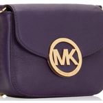 Michael Kors Fulton Leather Flap Crossbody Bag, Purple & Gold Tone Retail $208 Photo 1