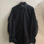 DKNY Men Black Dark cotton long sleeve button up down shirt top collar slim fit stretch Size 14.5 Measurement in pics Photo 0