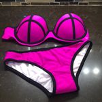 Hot pink &‎ black trim bathing suit juniors size M bikini Size M Photo 1