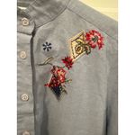 Boho cottage core embroidered Floral Shirt VTG Blue granny Long Sleeve Women S Photo 2