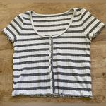 American Eagle  Women’s‎ Sz XS White/Black Stripe Snap Front Baby Doll Tee Photo 0