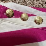 J.Crew  Women’s Pink & White Striped Short Sleeve Top Gold Button Shoulder NWT Photo 2