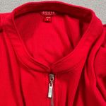 Guess  Shirt Top Women L Red Pullover Ribbed Quarter Zip Pullover Roll Tab Sleeve Photo 3