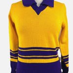 Vtg Dallas Knitting 34 XS/S Sweater Purple Gold Orlon Acrylic Collared V Photo 0