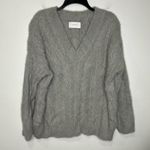 Lucky Brand cable knit v-neck eyelash sweater gray womens size large winter cozy Photo 3