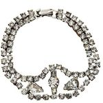 Vintage Bracelet Art Deco Faux Diamond Rhinestone Silver Tone Metal Photo 0