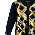 August Silk Women Cardigan Sweater S Navy Yellow Geometric Print Preppy Academia Photo 5