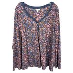 Terra & Sky Terra Sky Plus Sz 4X Top 28W 30W Thermal Waffle Knit Navy Purple Floral 1473 Photo 2