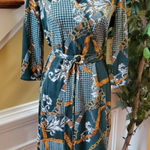 Tacera Womens Dress Size Small Faux Wrap Floral Green and Gold V Neck  Photo 0