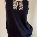 Talbots Knit Shell Sweater Beaded Keyhole Medium Navy Blue White EUC Photo 0