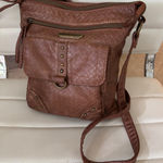 Stone Mountain Brown Faux Leather‎ Woven Crossbody Bag Purse Photo 0