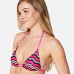 Hurley Zumba Stripe Itsy Bitsy Bikini Set Electric Pink Knit Large Crop Top Photo 4