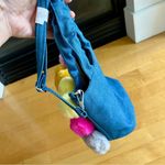 Handmade  Colorful Fluffy Heart Hand Bag, Adjustable Shoulder Strap, Blue, Denim Photo 11