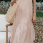 Jenni Kayne Jenni‎ Kayne Seersucker Summer Midi Dress Blush Tan Gauzy Sleeveless Sz XL Photo 0