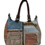 Desigual London Shoulder Bag Satchel Denim Patchwork Mixed Media Pockets Photo 0