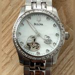 Bulova Automatic Diamond Ladies Watch Heart Aperture Exhibition Back Pearl Dial Photo 3