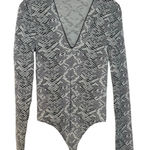Wolford Black White Snake Print Snap V Neck Bodysuit Size Large Photo 0