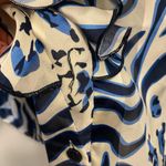 Naomi Womens Sheer Button Down Blouse XL 42” Blue White Print Ruffles Beach Photo 4