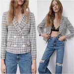 ZARA Jacket Double Breasted Blazer Tweed Textured Long Sleeve Multicolor S Photo 1