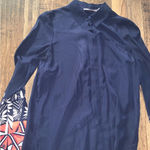 Tory Burch  silk navy printed top floral boho classic formal fall designer $300 Photo 5