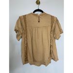 Free People  “Le Femme Tee” Sandstone Short Ruffled Sleeve Blouse Sz Large Photo 7