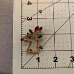 Vintage Christmas Reindeer Head Brooch Pin w/ Gems Gold Photo 6