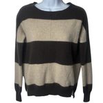 Pure Amici 100% Cashmere Brown and Tan Stripe Crewneck Cozy Cabin Holiday XS Photo 1