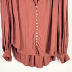 Free People  XS Top Canyon Rose Shirt Boho Rust Gold Pearl Button Embroidered 675 Photo 5