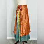 Vintage Reversible Sari Layered Wrap Maxi Skirt Bohemian Multicolor Fabrics OS Size undefined Photo 9