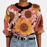 Farm Rio  Sweater Womens Medium Sunflower Forrest Embroidered Puff Sleeves Photo 6