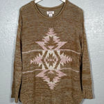 Ariat Women L Brown Pink Knit Date Night Sweater Southwest Pattern Long Sleeve Photo 0