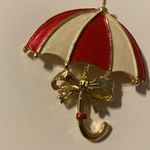 VTG Gerry’s Signed Gold Tone Umbrella Shape 1.75” Charm Brooch Pin Red Photo 1