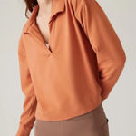 Athleta  Retroterry Polo Sweatshirt Oversized Orange V-Neck Top Long Sleeve Shirt Photo 0