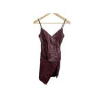 Blue Blush  Burgundy Pleather Bodycon Dress with Rushed Side S Assymetrical Hem Photo 1