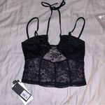 Tiger Mist Tobias Top Black Small, Lace Halter Tank Top, Crop, Adjustable Straps Photo 6