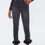 Forever 21 Black Feather Trim Ankle Jeans Photo 0