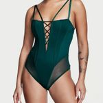 Victoria's Secret  Green Crisscross Corset Mesh Lingerie Teddy Bodysuit Size M Photo 0
