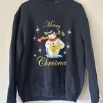 Vintage Retro Merry Christmas Snowman Holiday Crewneck Sweatshirt Size Large Blue Photo 0